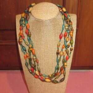 Multi Color Rolled Paper Bead Necklace